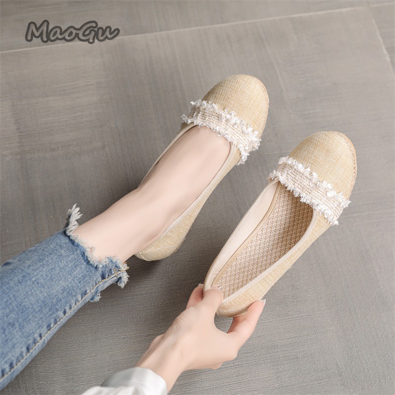 Espadrille Wedge Shoes - 女性用エスパドリーユ ウェッジシューズ ラウンドトゥ スリッポン カジュアルシューズ 通気性のある夏用軽量履物