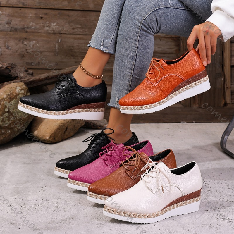 Oxford Lace Up Women - レザーレースアップレディースウェッジオックスフォードシューズプラットフォームヒールカジュアル快適ウォーキングシューズレトロエスパドリーユスニーカー女性用