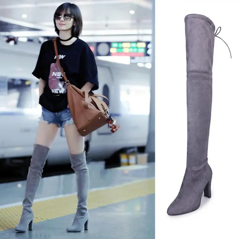 Sock Boot Women - 新しい欧米スタイルのプラスサイズニーハイブーツ、ハイヒール、ラウンドトゥ、フロスト加工の女性用ブーツ、2026年秋冬