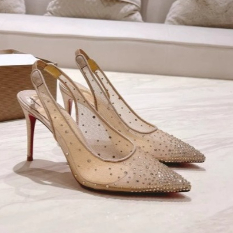 Platform Mule Heel - メッシュラインストーン付きリアオープンスティレットヒールレディースハイヒールポインテッドウェディングシューズレディースサンダル