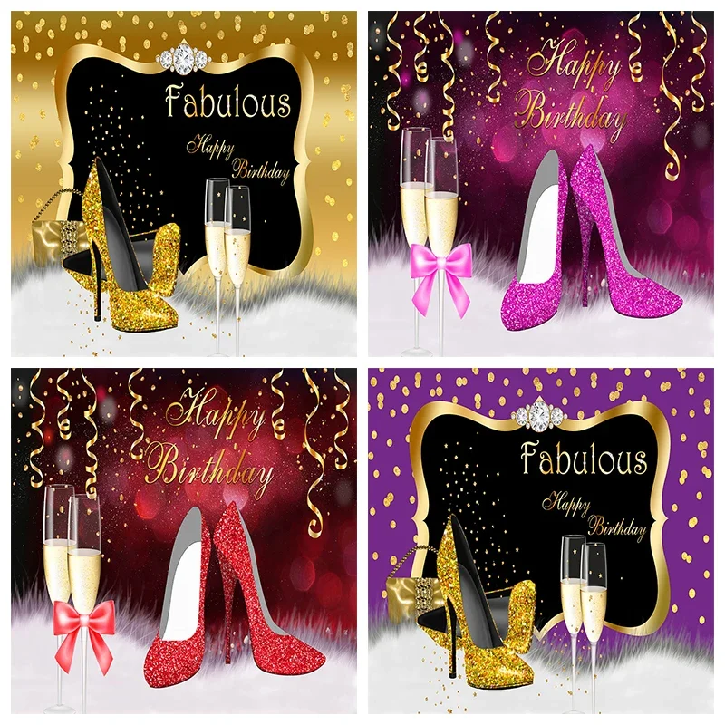 Ribbon Tie Heel - Mocsicka 女性の誕生日装飾背景ゴールドハイヒールワイングラス蝶ネクタイゴールデンリボンカスタマイズされた大人のポートレート写真小道具
