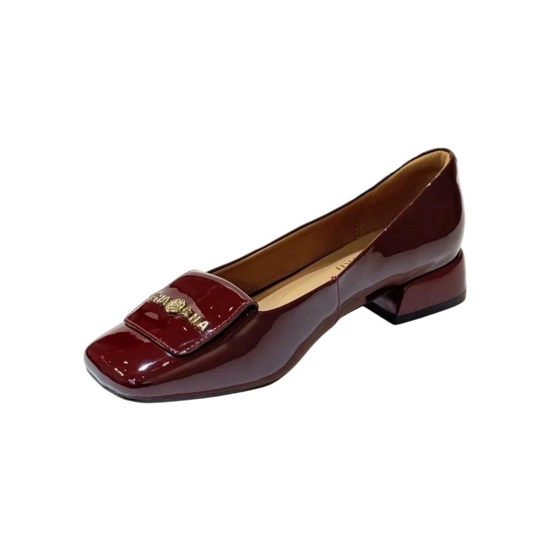 Women'S Shoes In Wide Width - レディースレトロスクエアトゥブロックヒールパンプス、メタルバックル付き浅履きエレガントオフィスワークシューズ、プラスサイズ幅広