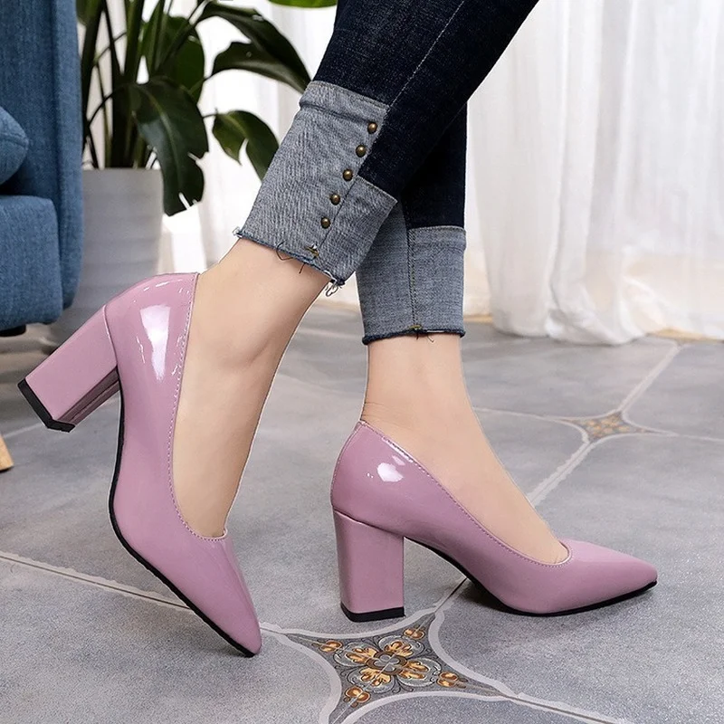 Women Shoes Ysl - ハイヒールの靴の女性 2024 尖った浅い口の靴女性の厚いかかとのファッション靴プラスサイズ 43 Zapatos パラ