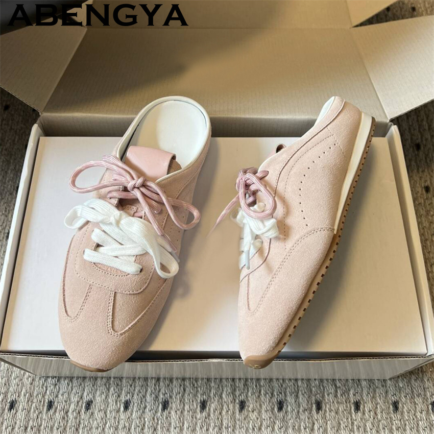 Women Shoes Running - 女性のレースアップカジュアルフラットスリッパ夏通気性快適ランニングスリッパオックスフォードボトムレーススニーカーシューズ Mujer