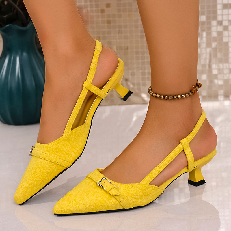 Women'S Shoes Yellow - レディースファッション イエロー ハイヒール サンダル バックル飾り ポインテッドトゥ