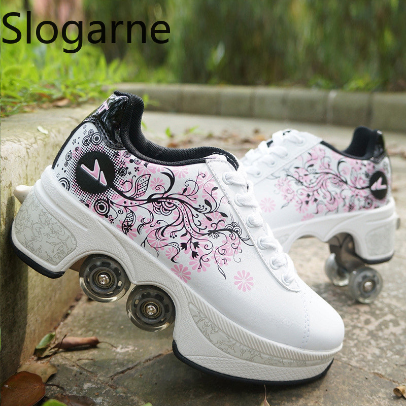 Women Shoes Running - 女性用4輪変形ローラースケートシューズ、男性用カジュアルスポーツスニーカー、新型インラインスケートシューズ、男性用パルクールランナウェイスニーカー