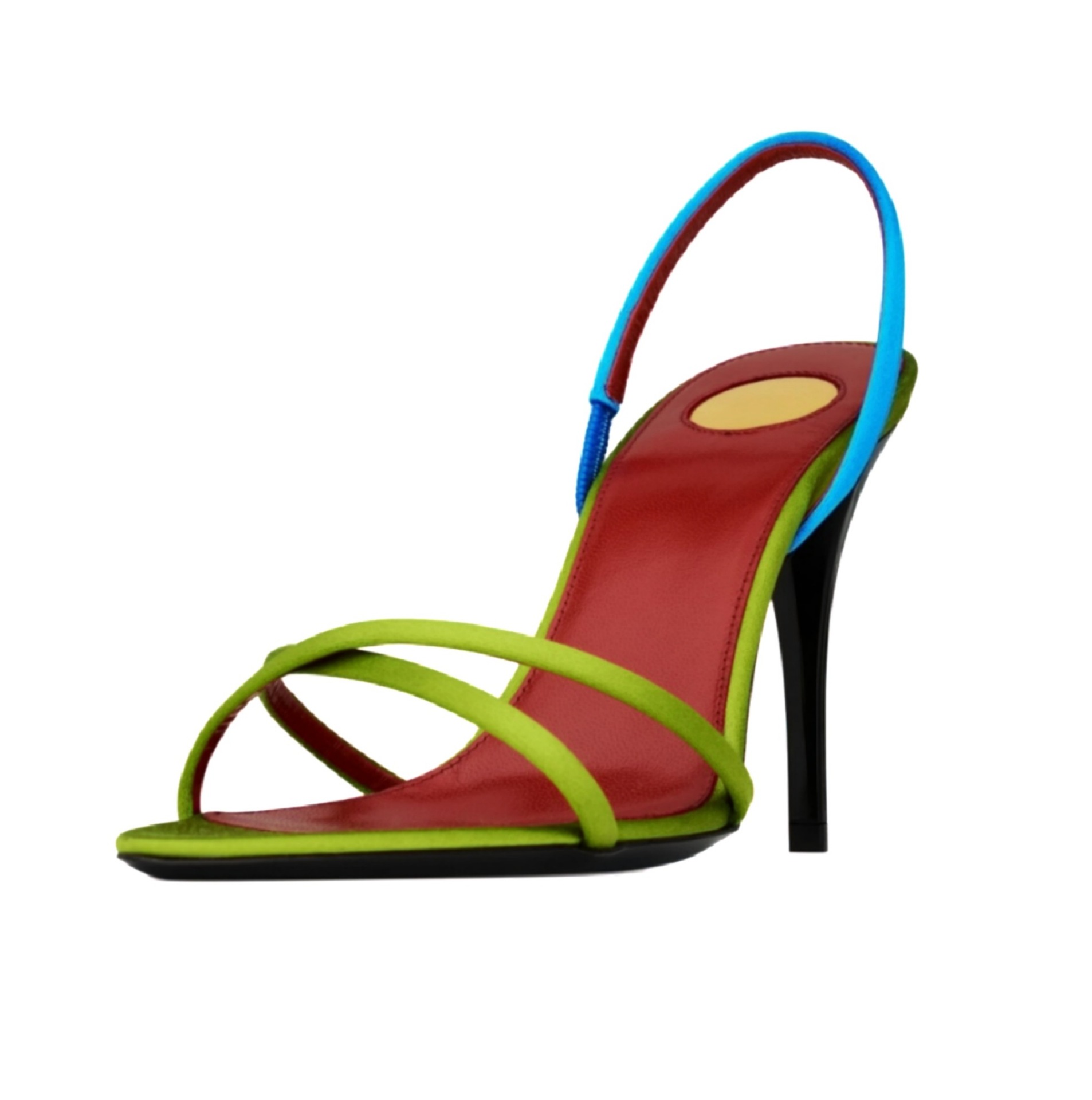Platform Mule Heel - レディース カラーブロック サテン クリスクロスストラップ スリングバック スティレットサンダル