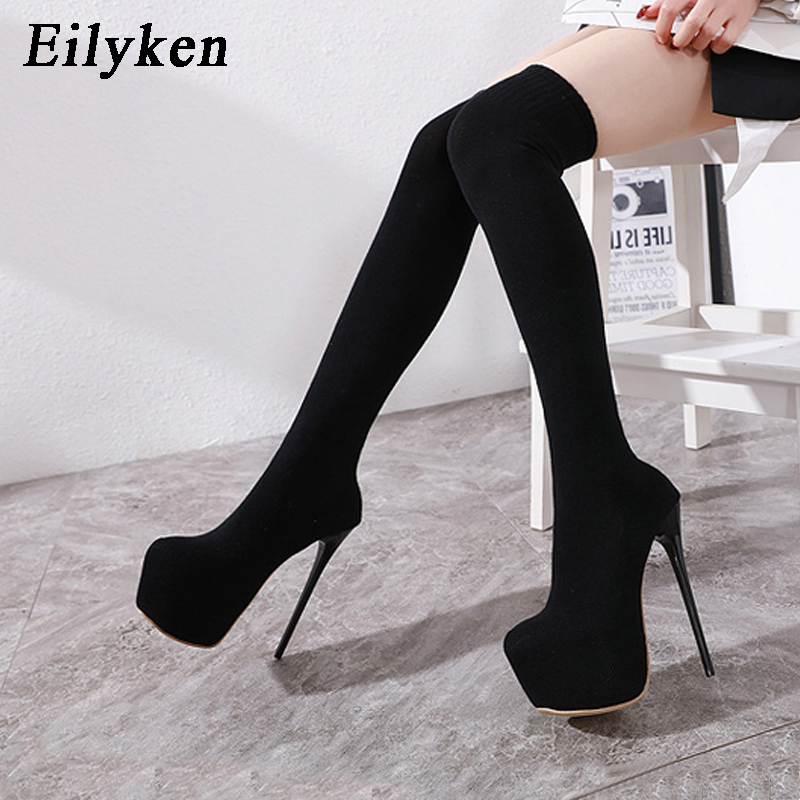 Sock Boot Women - Eilyken-膝上ストレッチプラットフォーム生地,女性用ブーツ,太ももまでの靴下,スチレットヒール,ハイヒール,セクシーなクラブファッション
