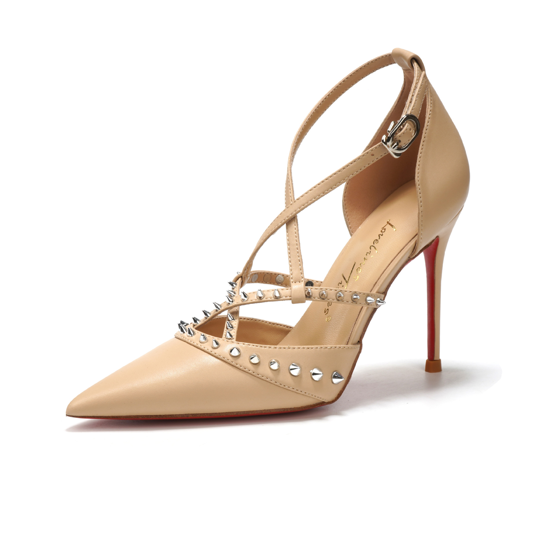 Women Shoes Sandals - レトロな女性の靴サンダルスティレットヒールスーツ女性ベージュオリジナルグラディエーターファッションセクシーなスタッズレザーハイガールズブラック Comf
