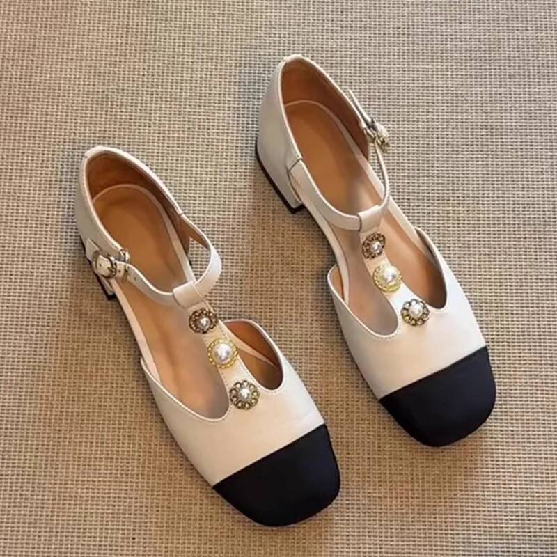 Women Shoes Sandals - 女性スクエアトゥヒールサンダル夏の靴ファッション新人デザイナー女性トレンドバックルパーティーシューズパンプス Zapatillas De Mujer