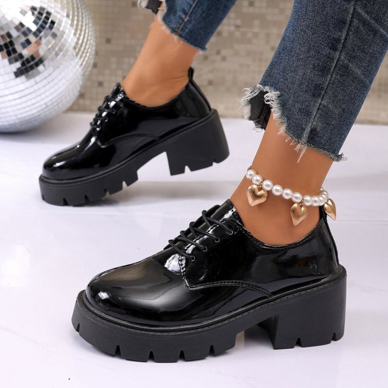 Oxford Lace Up Women - 2026 新しい女性春黒プラットフォームフラットシューズ女性ローファーオックスフォード