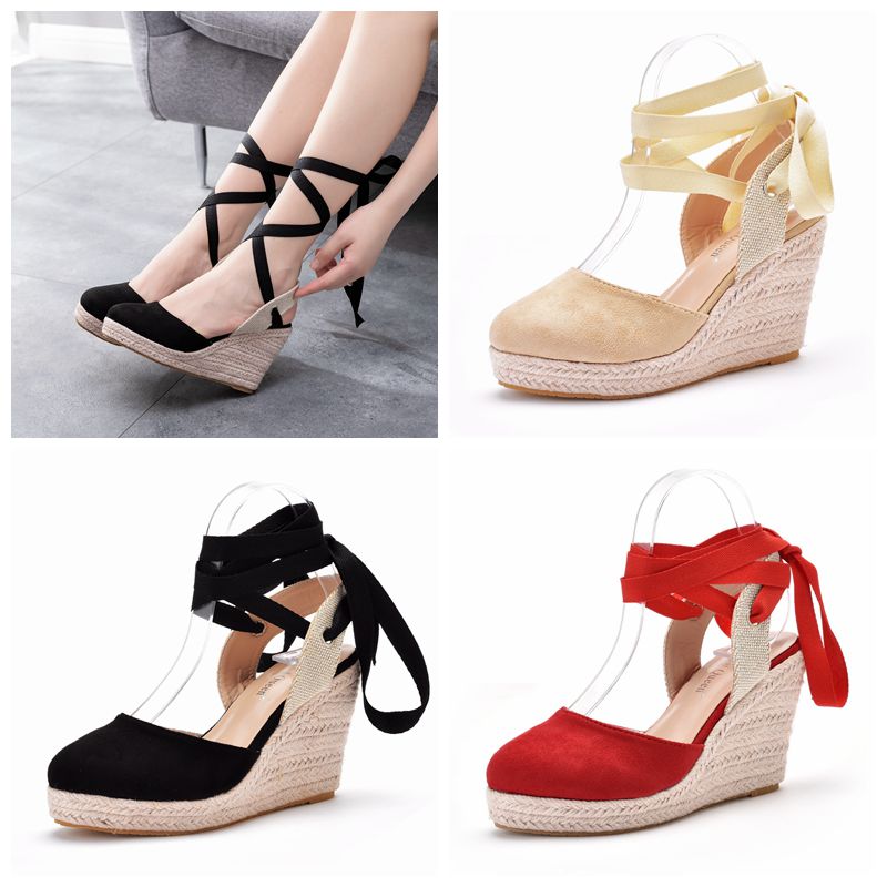 Espadrille Wedge Shoes - レディース エスパドリーユ プラットフォーム ウェッジサンダル クローズドトゥ アンクルストラップ