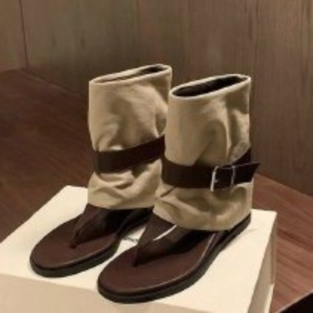 Suede Ankle Boot - 女性用ヴィンテージカラーブロックトゥリングサンダル、ベルトバックル付き折りたたみ式スエードローマンブーツ、フラットヒールグラディエーターシューズ