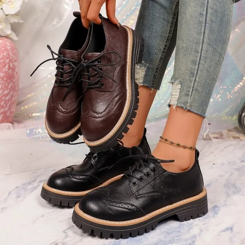 Oxford Lace Up Women - 女性用クラシックプラットフォームオックスフォードシューズ、ステッチ入りラグソール、滑り止め加工の厚底、普段使い、通勤、ウォーキング、カジュアルフットウェア