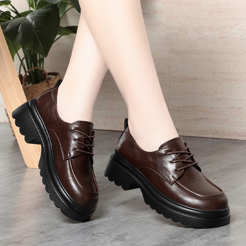 Oxford Lace Up Women - 5cm ヴィンテージ風 ディープマウス ソフトレザー オックスフォードシューズ レディース