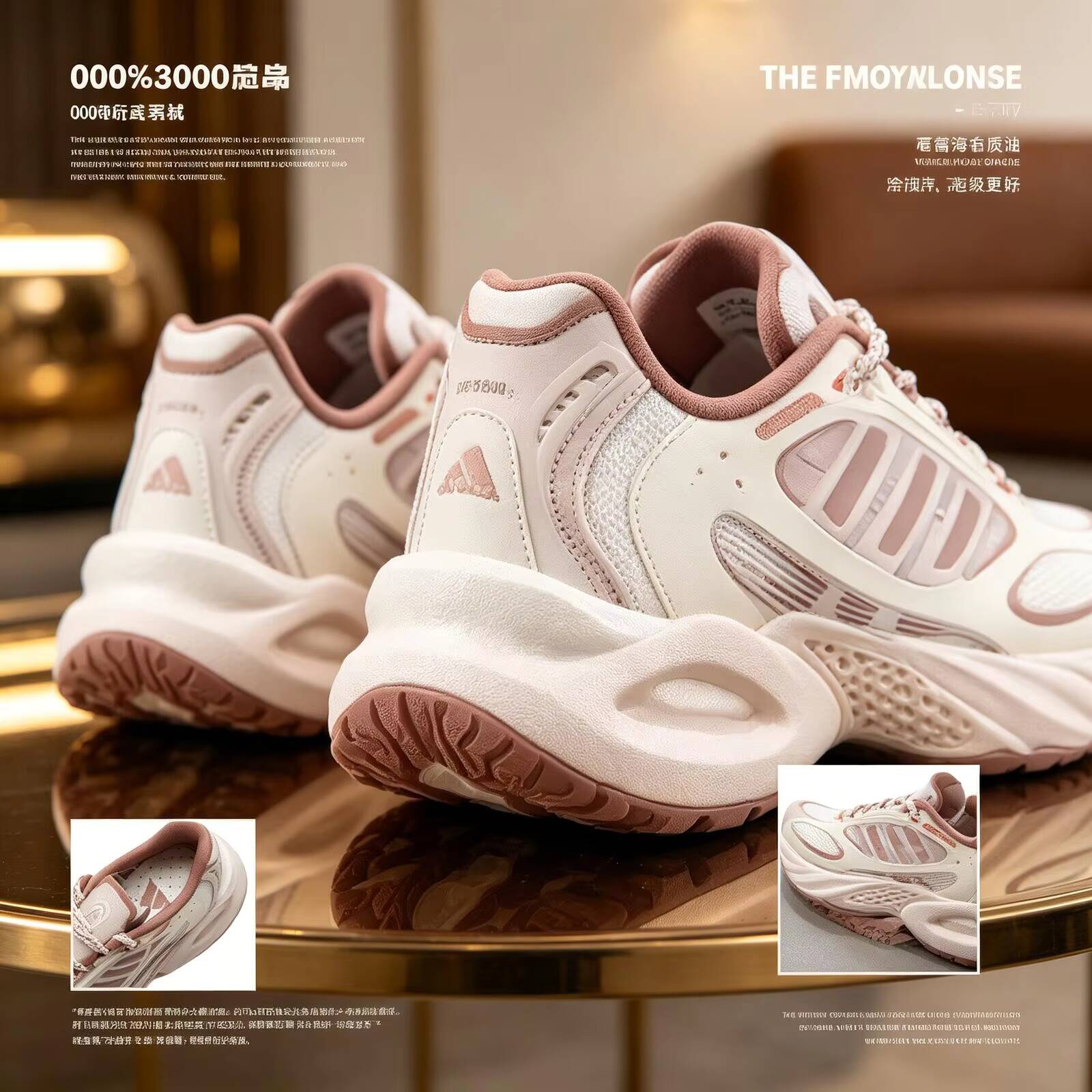 Women'S Shoes Pink Adidas - 新しいアディダス女性ベージュピンク中空チャンキーダッドスニーカー通気性メッシュ衝撃吸収ランニングシューズ JS3661