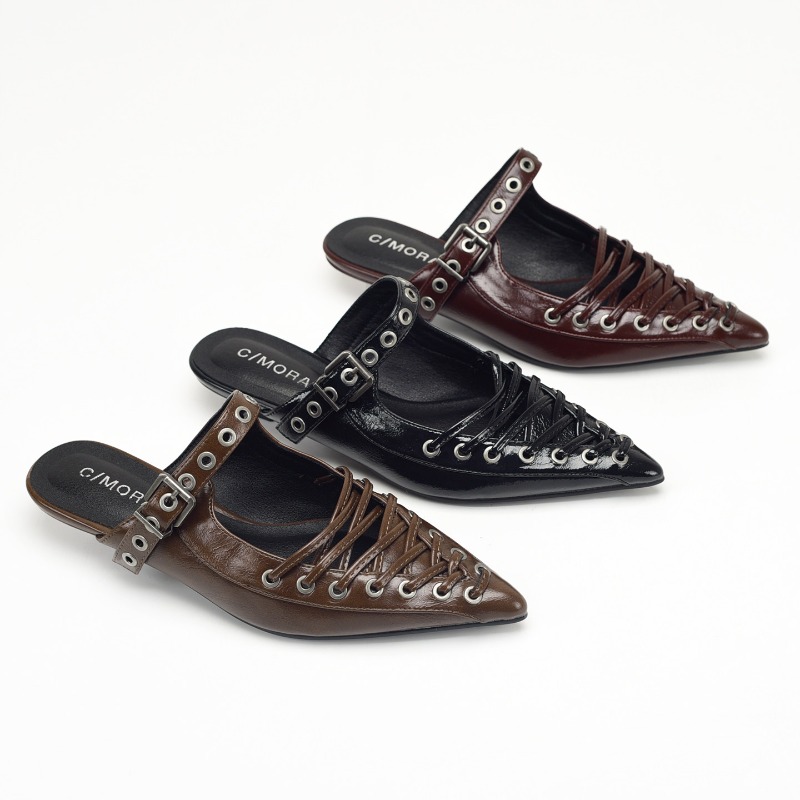 Women Shoes Sandals - ポインテッドトゥレースアップ女性用スリッパ夏用PUレザーローヒールパンプスプルオン女性用ヒールサンダルデザイナーシューズレディース新作