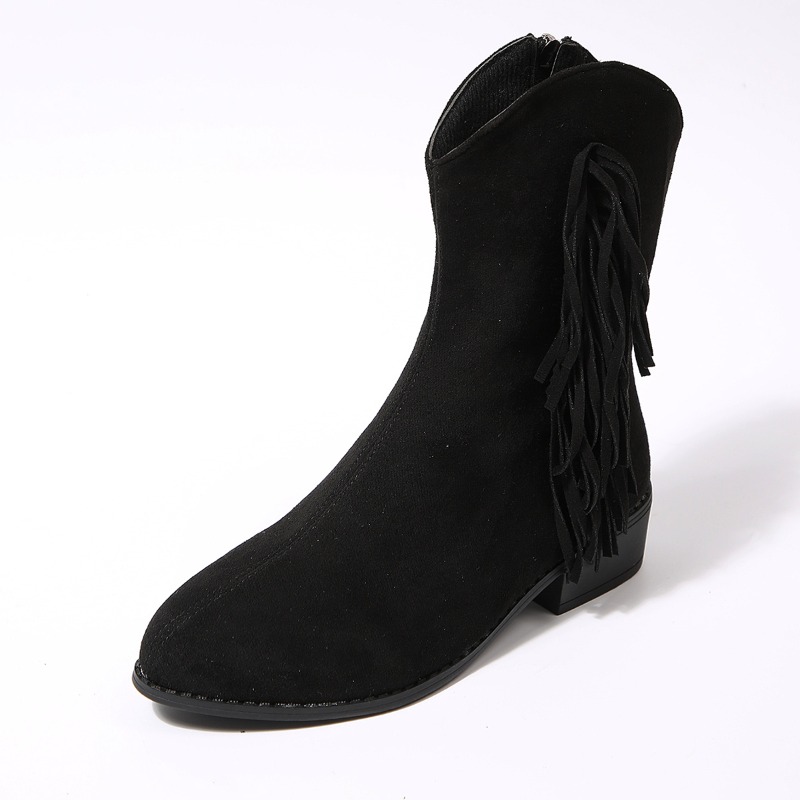 Women'S Shoes In Wide Width - レディース レトロ フリンジ スエード ラウンドトゥ チャンキーヒール