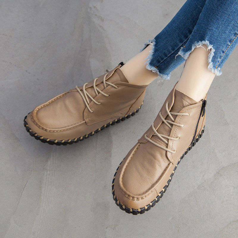 女性のための本革のブーツ,ブーツ,靴ひも,大きいサイズ,42 - Oxford Lace Up Women のレビューと価格