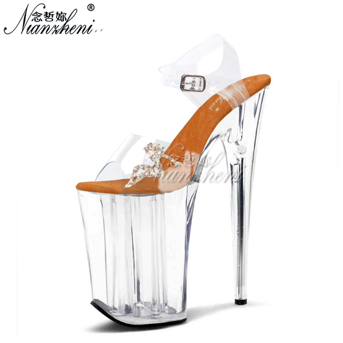 女性用23cmスティレットヒール9インチサンダル、クリスタル - Platform Mule Heel のレビューと価格