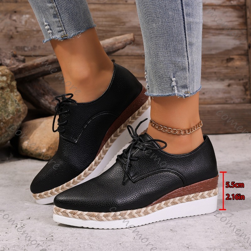 レザーレースアップレディースウェッジオックスフォードシューズ - Oxford Lace Up Women のレビューと価格