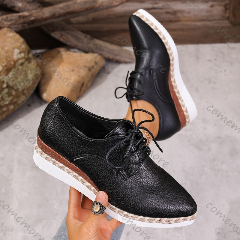 レザーレースアップレディースウェッジオックスフォードシューズ - Oxford Lace Up Women のレビューと価格