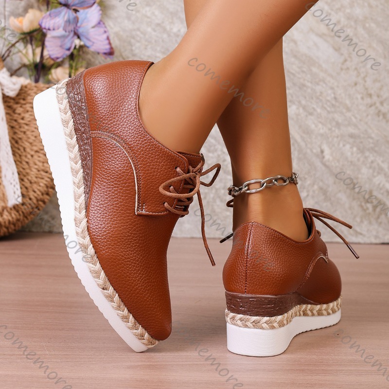 レザーレースアップレディースウェッジオックスフォードシューズ - Oxford Lace Up Women のレビューと価格