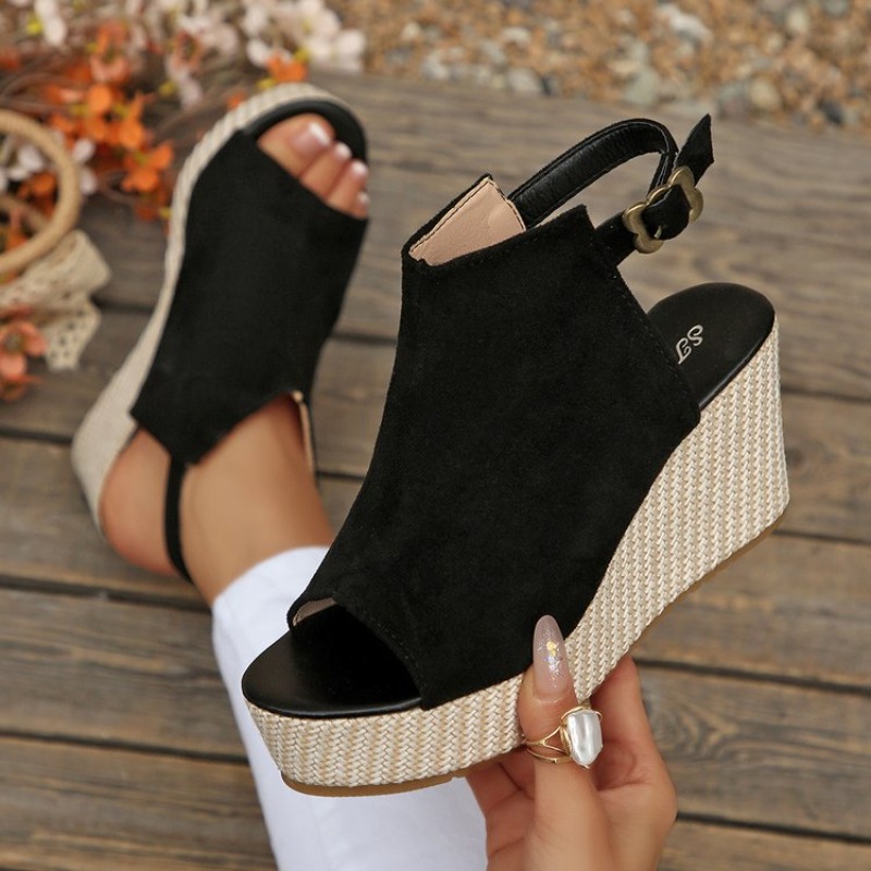 女性サンダル夏ウェッジプラットフォームスエードオープントゥバ - Espadrille Wedge Shoes のレビューと価格