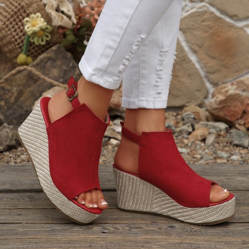 女性サンダル夏ウェッジプラットフォームスエードオープントゥバ - Espadrille Wedge Shoes のレビューと価格