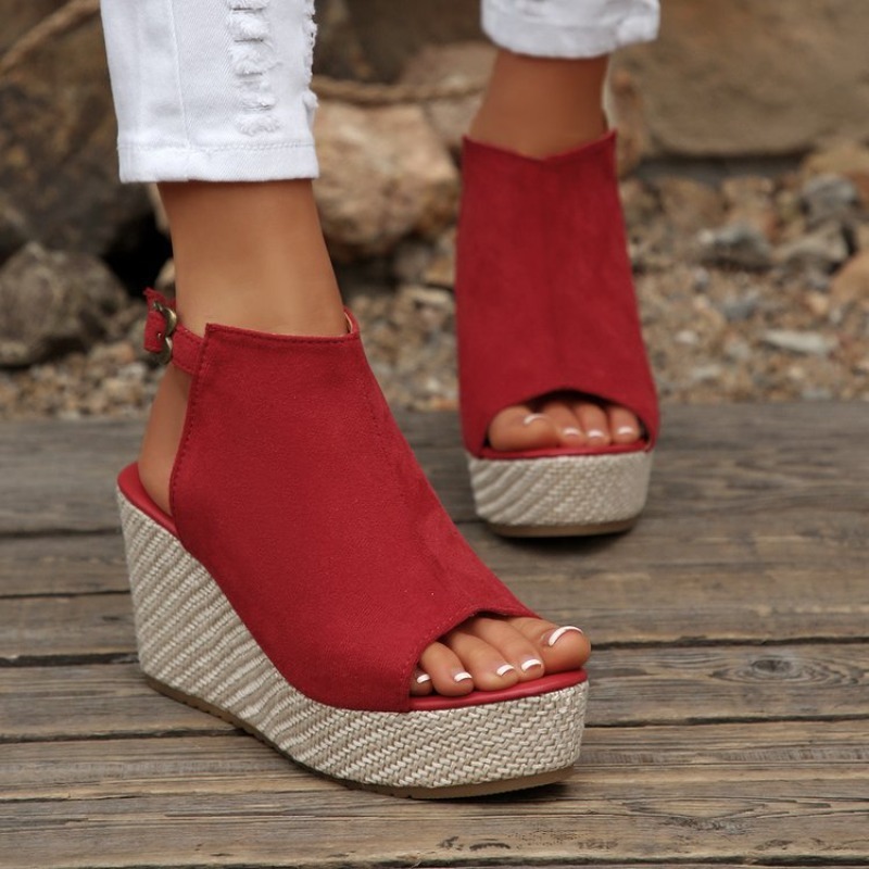 女性サンダル夏ウェッジプラットフォームスエードオープントゥバ - Espadrille Wedge Shoes のレビューと価格