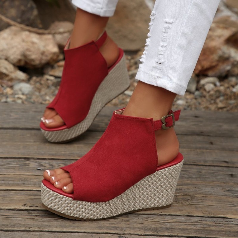 女性サンダル夏ウェッジプラットフォームスエードオープントゥバ - Espadrille Wedge Shoes のレビューと価格