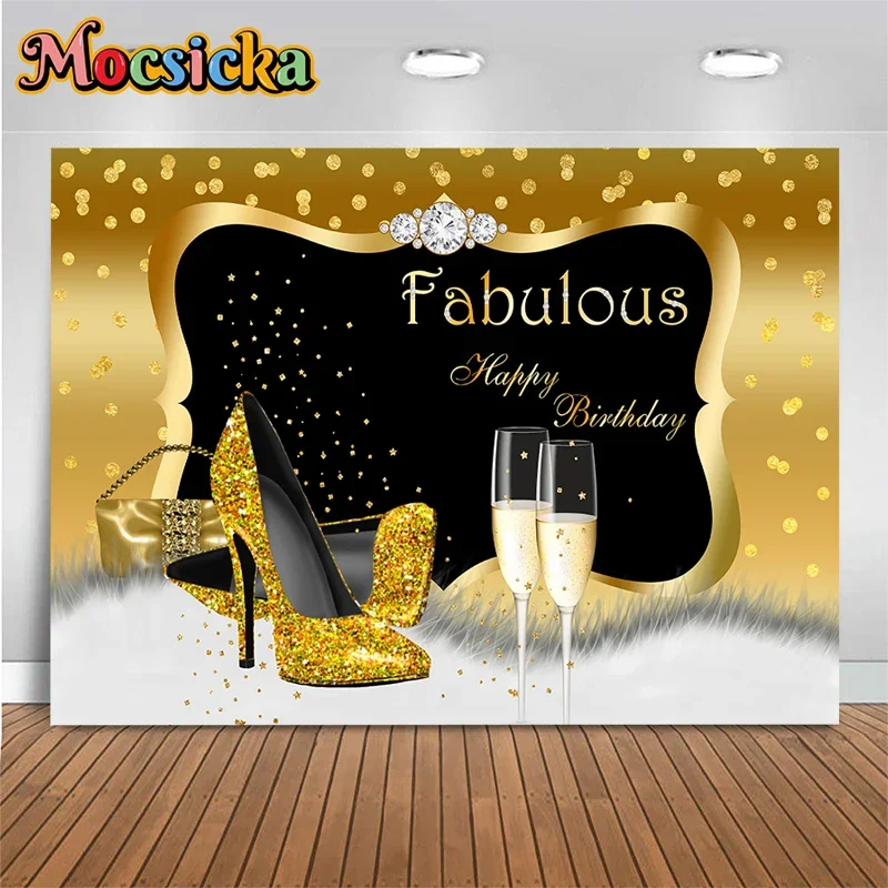 Mocsicka 女性の誕生日装飾背景ゴールドハイヒールワイ - Ribbon Tie Heel のレビューと価格
