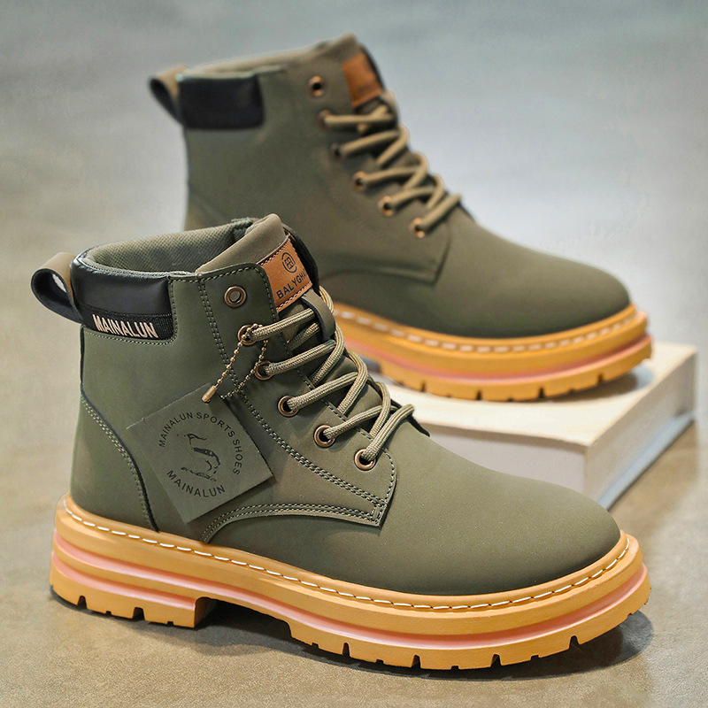 クラシックメンズハイカットブーツ高品質イエローレザーブーツフ - Suede Ankle Boot のレビューと価格