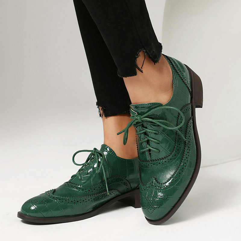 女性用ストーンプリントブローグオックスフォードシューズ、パテ - Oxford Lace Up Women のレビューと価格