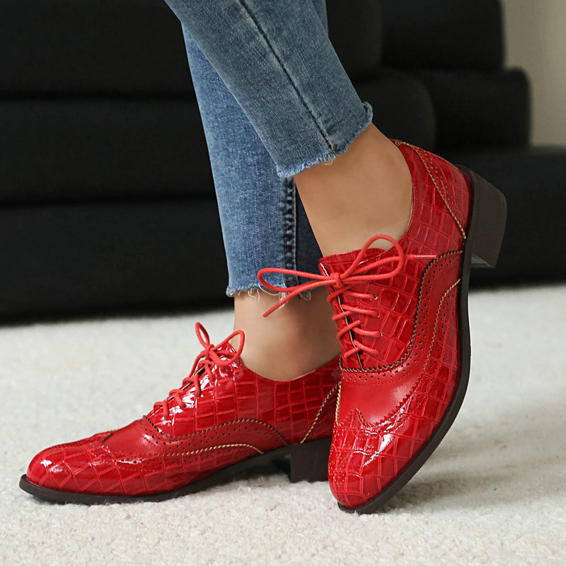 女性用ストーンプリントブローグオックスフォードシューズ、パテ - Oxford Lace Up Women のレビューと価格