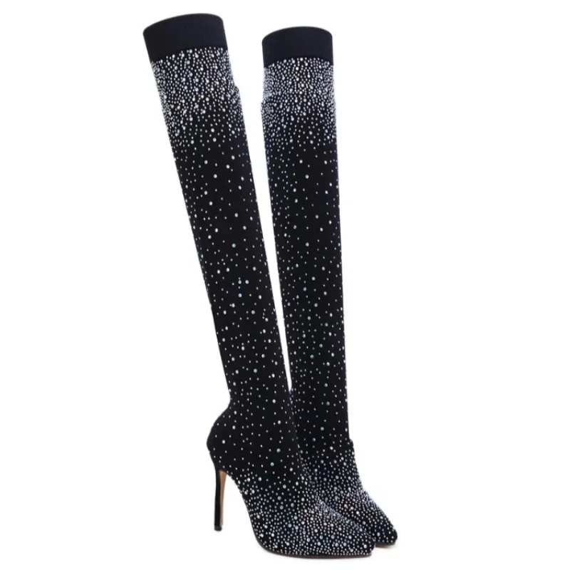 セクシーな膝上ブーツ女性のためのストレッチ女性靴下ブーツライ - Sock Boot Women のレビューと価格