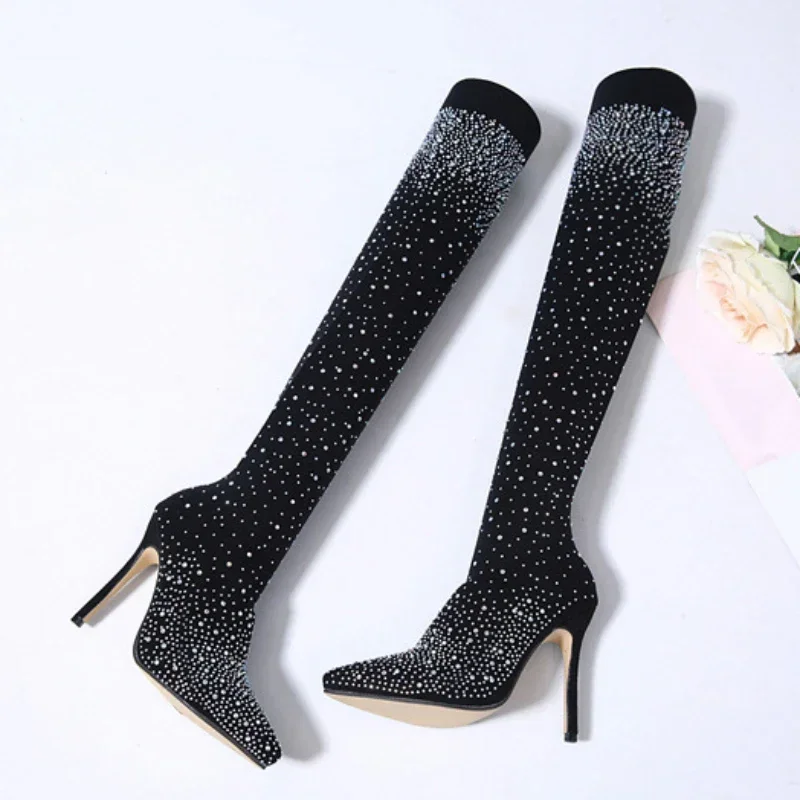 セクシーな膝上ブーツ女性のためのストレッチ女性靴下ブーツライ - Sock Boot Women のレビューと価格