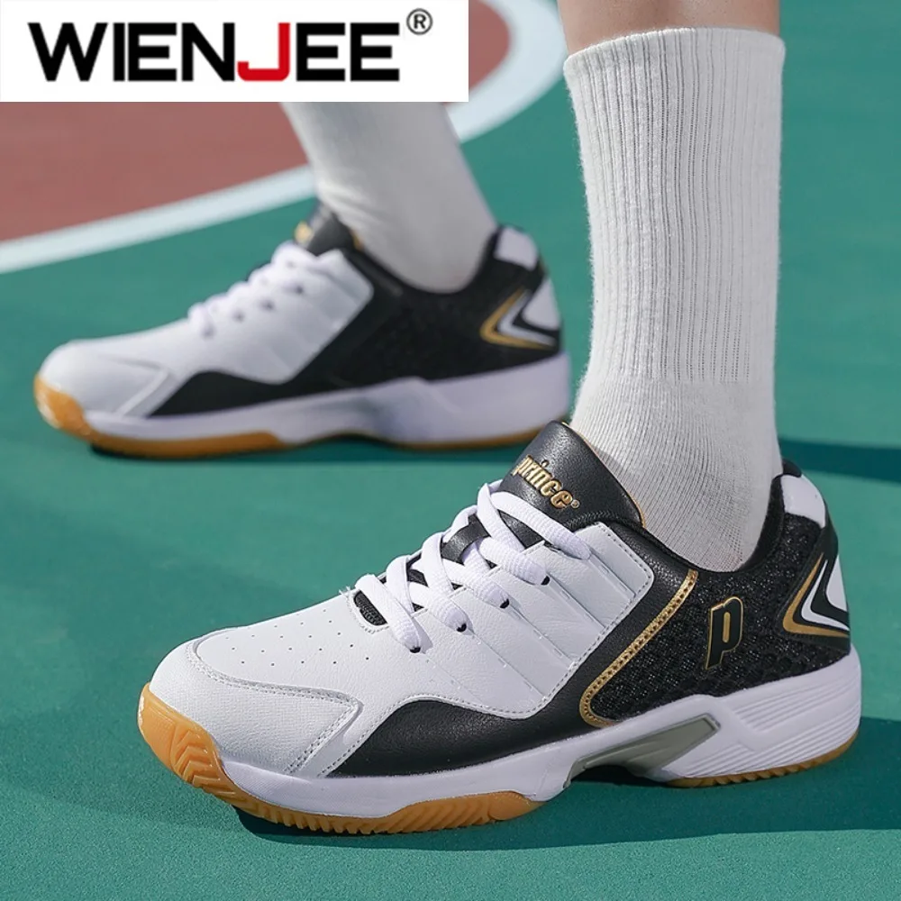 プロの男性女性革バドミントンシューズカップル滑り止めトレーニ - Women'S Shoes Volleyball のレビューと価格