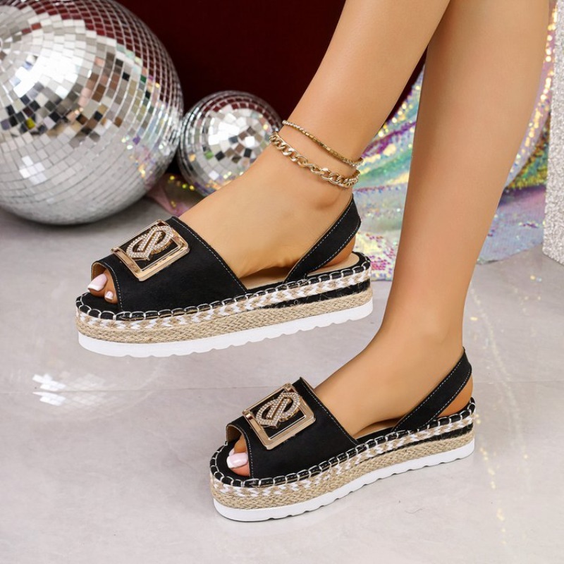 レディースプラットフォームエスパドリーユサンダルラインストー - Espadrille Wedge Shoes のレビューと価格