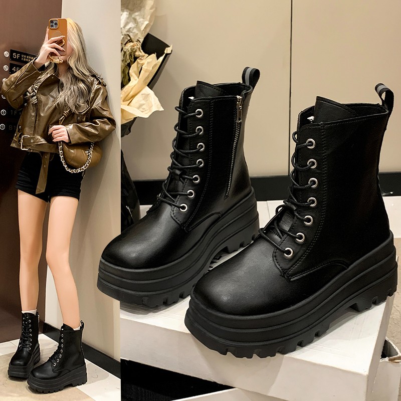秋冬新サイドジッププラットフォームシングルブーツレディースフ - Sock Boot Women のレビューと価格