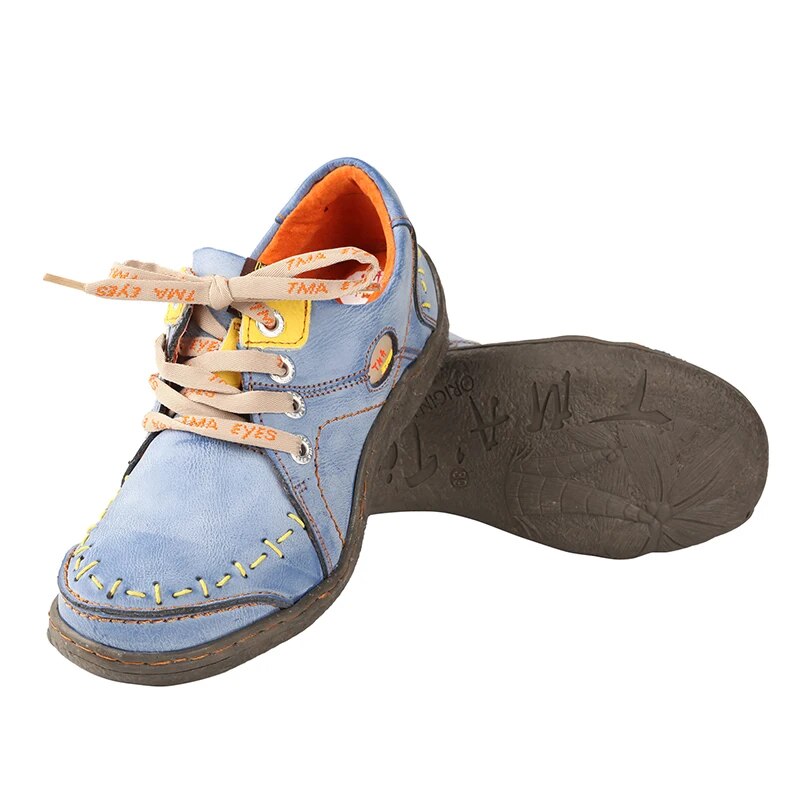 TMAアイズ-女性用手縫いレザースニーカー、軽量フラットデザ - Women Shoes Ysl のレビューと価格