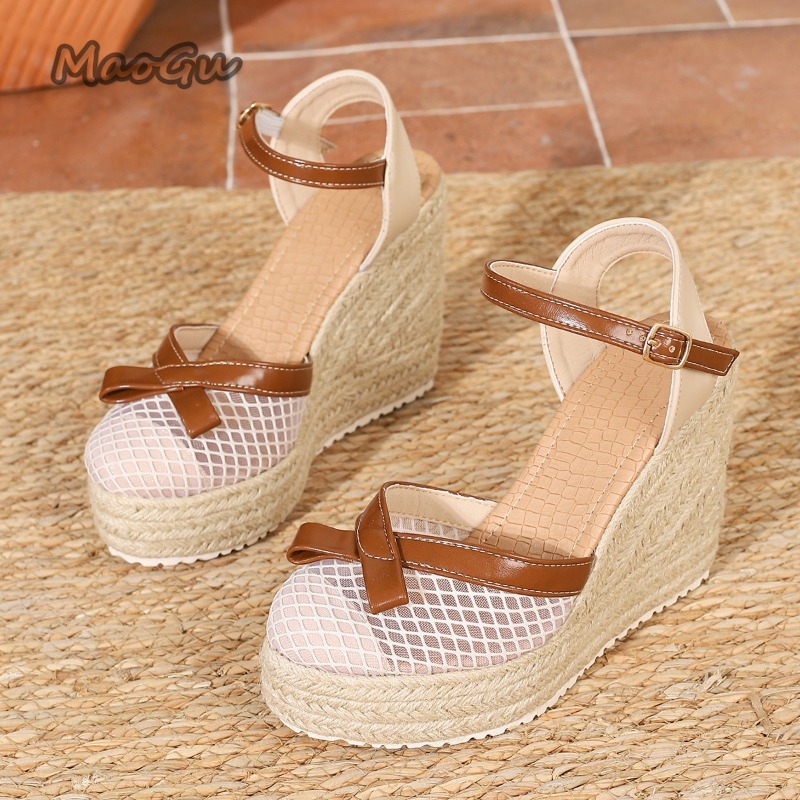サイズ42 女性のメッシュボウエスパドリーユウェッジサンダル - Espadrille Wedge Shoes のレビューと価格