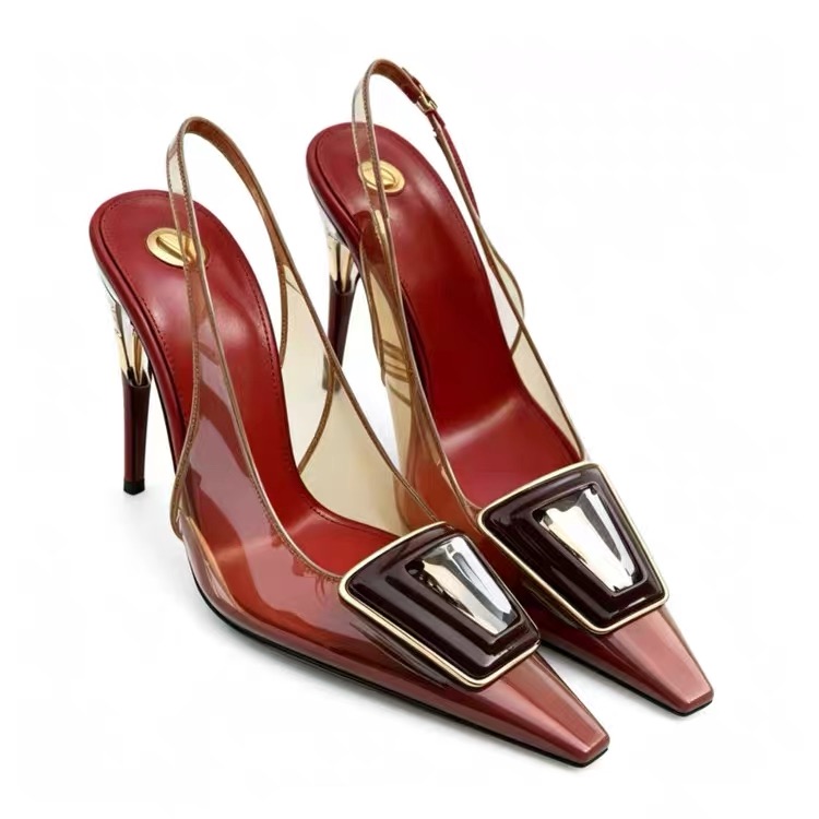 女性用透明 PVC スクエア ゴールド バックル スリングバ - Metallic Heel Sandal のレビューと価格