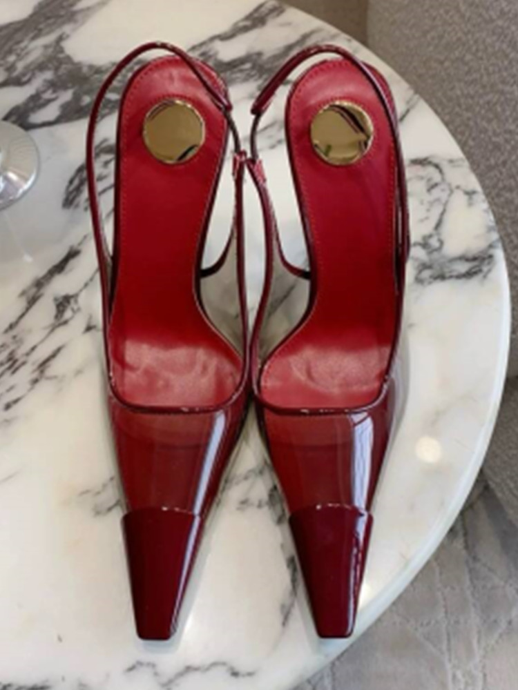 女性用透明 PVC スクエア ゴールド バックル スリングバ - Metallic Heel Sandal のレビューと価格