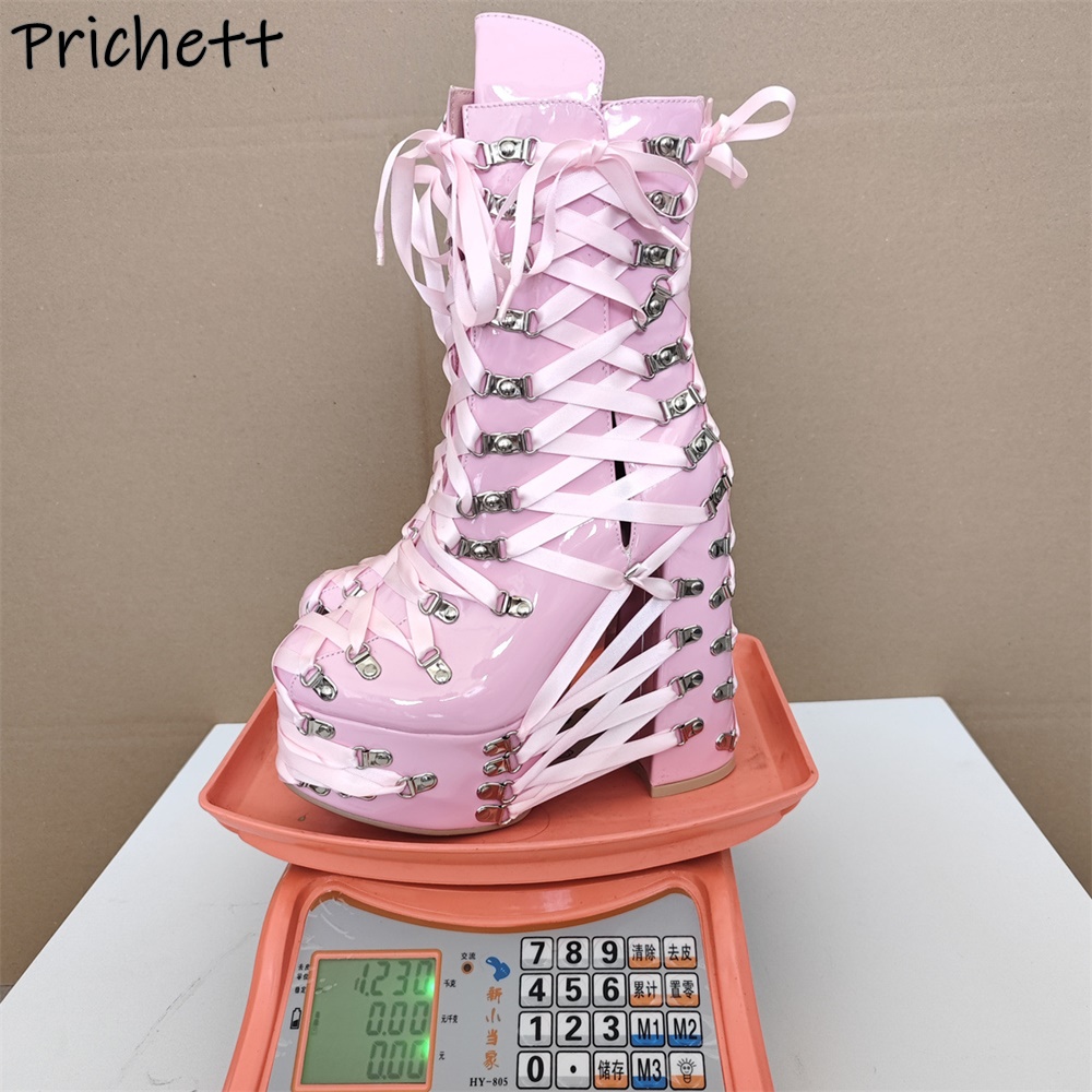 ブラックピンク クロスストラップ アンクルブーツ リボン メ - Ribbon Tie Heel のレビューと価格