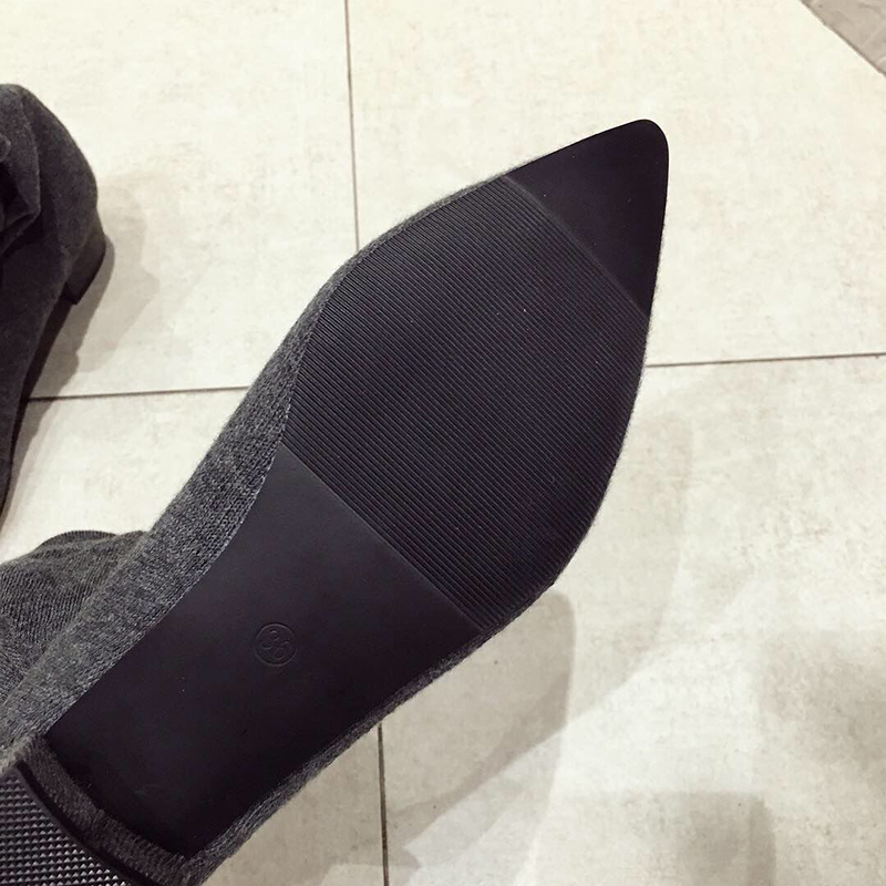 黒のローヒールシューズ、女性用ストレッチソックス、オーバーニ - Sock Boot Women のレビューと価格