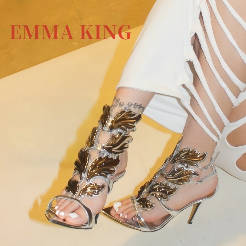 レディースメタリックウィングドハイヒールサンダル、ポインテッ - Metallic Heel Sandal のレビューと価格