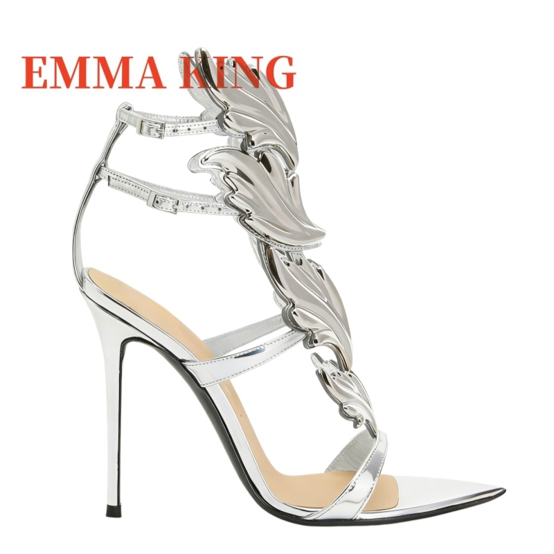 レディースメタリックウィングドハイヒールサンダル、ポインテッ - Metallic Heel Sandal のレビューと価格