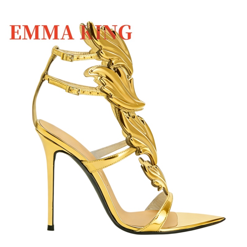 レディースメタリックウィングドハイヒールサンダル、ポインテッ - Metallic Heel Sandal のレビューと価格