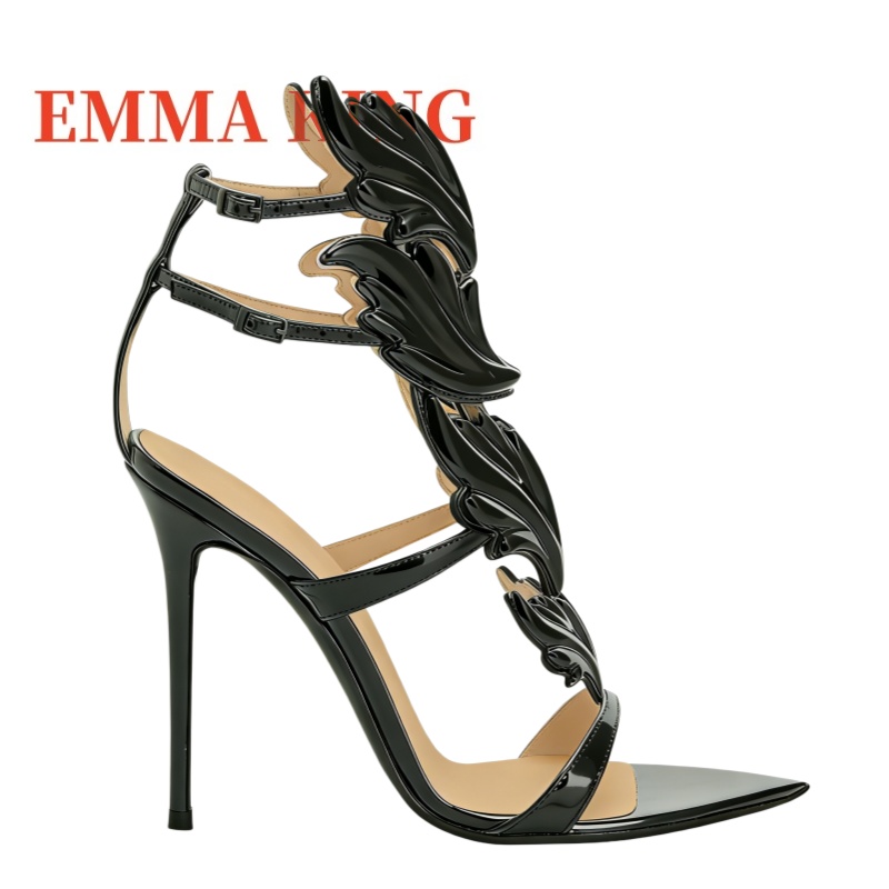 レディースメタリックウィングドハイヒールサンダル、ポインテッ - Metallic Heel Sandal のレビューと価格
